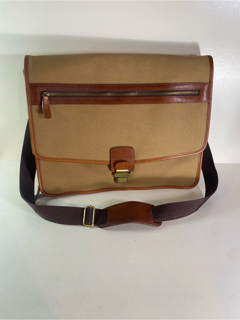 Vintage Things Remembered Leather & Canvas Massager Bag With Shoulder Strap
